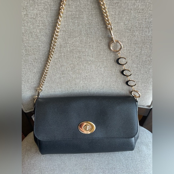 NWT！COACH RUBY CROSSBODY SHOULDER BAG IN CROSSGRAIN LEATHER（F57528）GOLD/BLACK - Picture 1 of 11